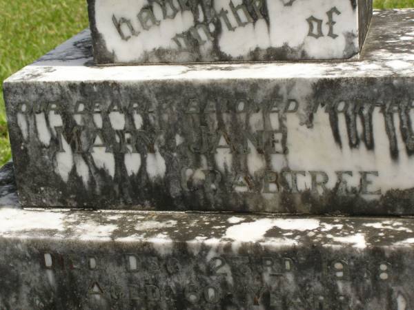 Mary Jane CRABTREE,  | mother,  | died 23 Dec 1938 aged 60 years;  | Murwillumbah Catholic Cemetery, New South Wales  | 