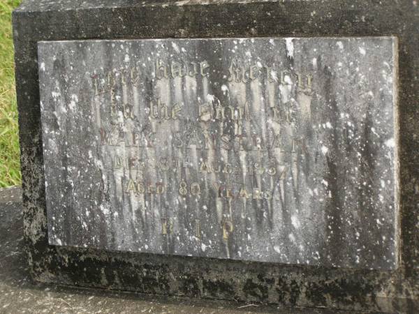 Mary SANSTRAM,  | died 8 Aug 1937 aged 80 years;  | Murwillumbah Catholic Cemetery, New South Wales  | 