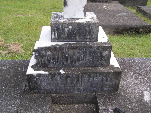 Martin MAHONY,  | died 26 May 1936 aged 73 years;  | Margaret MAHONY,  | wife,  | died 18 Dec 1940 aged 76 years;  | Murwillumbah Catholic Cemetery, New South Wales  | 