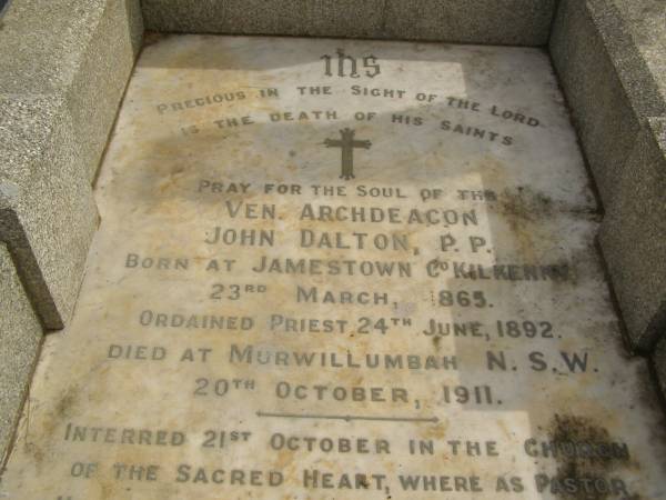 John DALTON,  | born Jamestown Co Kilkenny 23 March 1865,  | died Murwillumbah NSW 20 Oct 1911;  | Murwillumbah Catholic Cemetery, New South Wales  | 