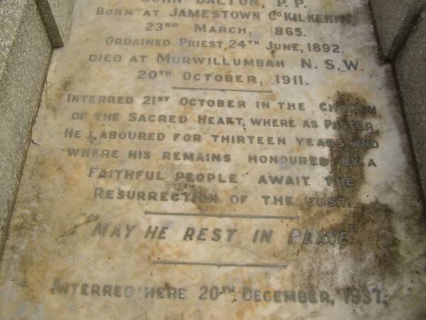 John DALTON,  | born Jamestown Co Kilkenny 23 March 1865,  | died Murwillumbah NSW 20 Oct 1911;  | Murwillumbah Catholic Cemetery, New South Wales  | 