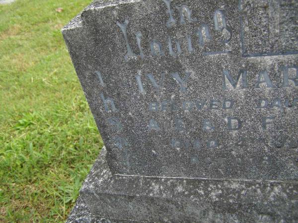 Ivy Margaret,  | daughter of A.E. & D.F. TWOWHILL,  | died 4 June 1943 aged 8 years;  | Murwillumbah Catholic Cemetery, New South Wales  | 