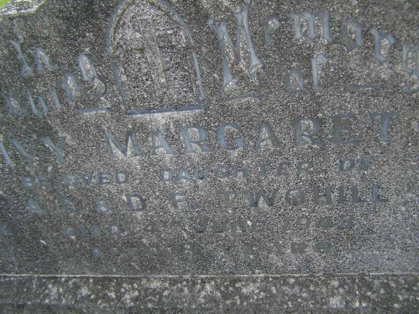 Ivy Margaret,  | daughter of A.E. & D.F. TWOWHILL,  | died 4 June 1943 aged 8 years;  | Murwillumbah Catholic Cemetery, New South Wales  | 