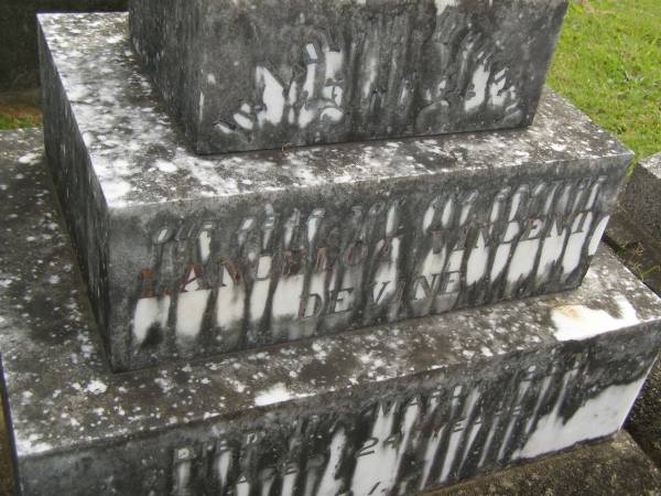 Lancelot Vincent DEVINE,  | son brother,  | died 1 March 1933 aged 24 years;  | Murwillumbah Catholic Cemetery, New South Wales  | 