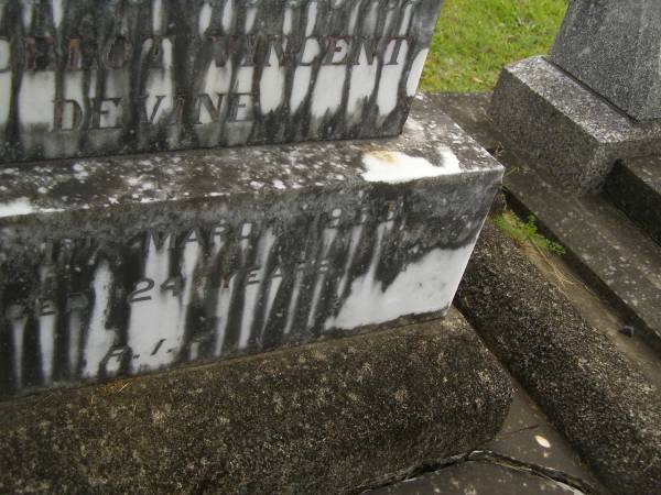 Lancelot Vincent DEVINE,  | son brother,  | died 1 March 1933 aged 24 years;  | Murwillumbah Catholic Cemetery, New South Wales  | 