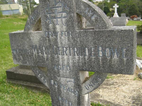 Mary Gertrude BOWE,  | died 11 Dec 1938 aged 63 years;  | Murwillumbah Catholic Cemetery, New South Wales  | 