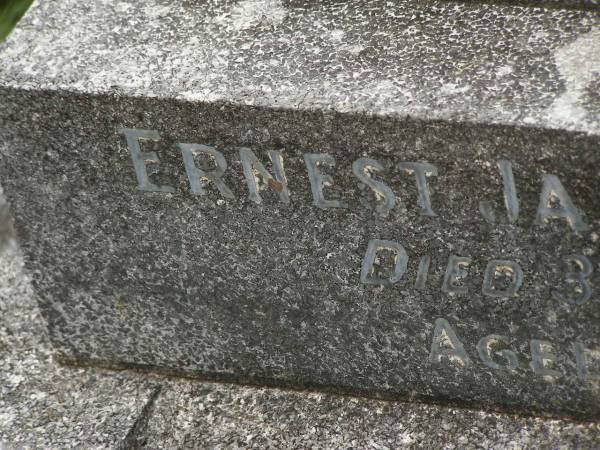 Ernest James SHACKELL,  | father,  | died 3 Nov 1970 aged 85 years;  | Murwillumbah Catholic Cemetery, New South Wales  | 