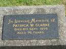 Patrick W. CLARKE, died 8 Sept 1975 aged 76 years; Murwillumbah Catholic Cemetery, New South Wales 