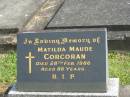 Matilda Maude CORCORAN, died 28 Feb 1986 aged 88 years; Murwillumbah Catholic Cemetery, New South Wales 
