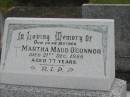 
Martha Maud OCONNOR,
mother,
died 21 Dec 1966 aged 77 years;
Murwillumbah Catholic Cemetery, New South Wales
