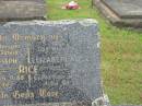 
David Joseph RICE,
husband father,
died 16-9-68 aged 84 years;
Elizabeth Alice RICE,
mother,
died 30-4-80 aged 92 years;
Murwillumbah Catholic Cemetery, New South Wales
