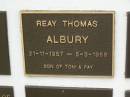 Reay Thomas ALBURY, 21-11-1957 - 5-3-1958, son of Tom & Fay; Murwillumbah Catholic Cemetery, New South Wales 