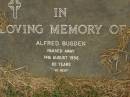 Alfred BUGDEN, died 14 Aug 1956 aged 82 years; Murwillumbah Catholic Cemetery, New South Wales 