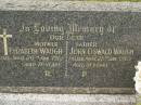 Elizabeth WAUGH, mother, died 20 Jan 1968 aged 76 years; John Oswald WAUGH, father, died 28 Jan 1969 aged 81 years; Murwillumbah Catholic Cemetery, New South Wales 