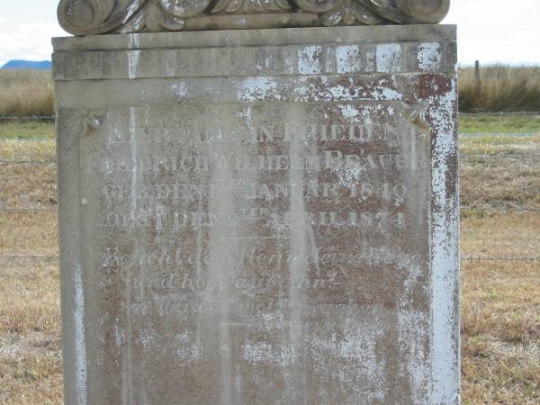 Fredrich Wilhelm BRAUER  | 1 Jan 1840  | 9 Apr 1874  |   | Mutdapilly general cemetery, Boonah Shire  | 