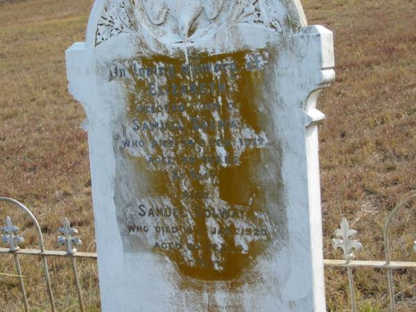 Elizabeth  | (wife of) Samuel SOLWAY  | 14 Feb 1917  | 93 yrs  |   | Samuel SOLWAY  | 19 Jan 1920  | aged 00 years??  |   |   | Mutdapilly general cemetery, Boonah Shire  | 