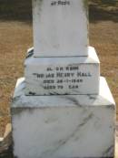 
Mary Jane HALL
3 Oct 1921
87 yrs

son
Thomas Henry HALL
26-1-1949
aged 79

Mutdapilly general cemetery, Boonah Shire
