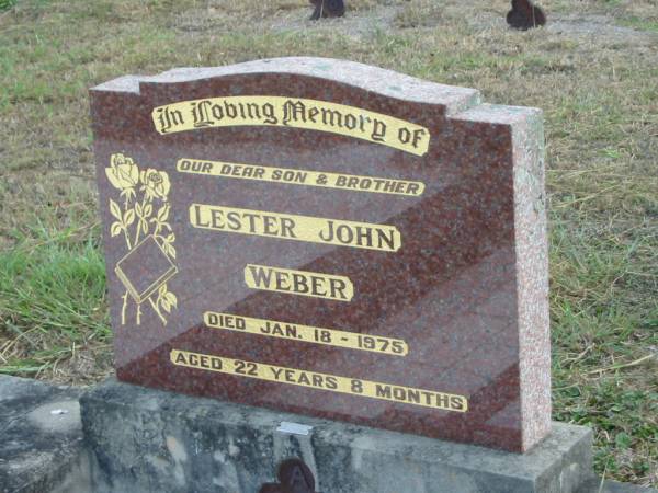 Lester John WEBER  | 18 Jan 1975  | 22 years 8 months  |   | Mutdapilly general cemetery, Boonah Shire  | 