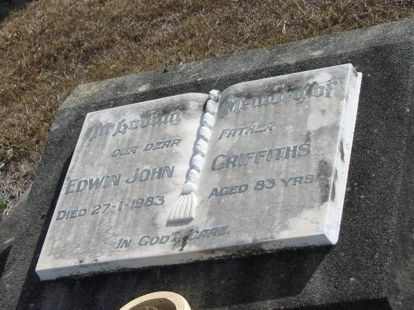 Edwin John GRIFFITHS  | 27-1-1983  | 83 yrs  |   | Mutdapilly general cemetery, Boonah Shire  | 