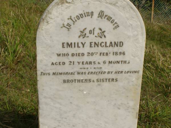 Emily ENGLAND  | d: 20 Feb 1896, aged 21 years 6 months  | Nambucca Heads historic cemetery overlooking Shelly Beach  |   | 