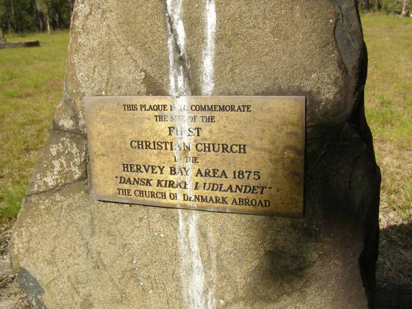 First Christian church in Hervey Bay area,  | 1875,  | Dansk Kirke i Udlandet,  | The Church of Denmark Abroad;  | Nikenbah Aalborg Danish Cemetery, Hervey Bay  | 