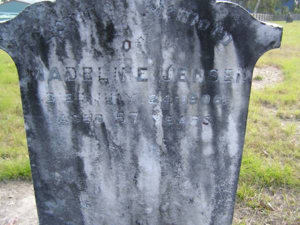 Madeline JENSEN,  | died 24 July 1096 aged 57 years;  | Nikenbah Aalborg Danish Cemetery, Hervey Bay  | 