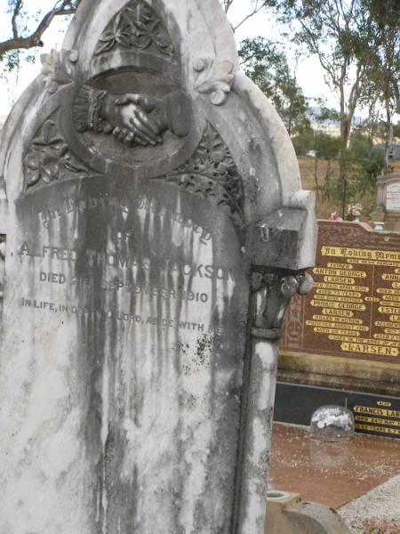 Alfred Thomas JACKSON,  | died 21 Sept 1910;  | Nobby cemetery, Clifton Shire  | 