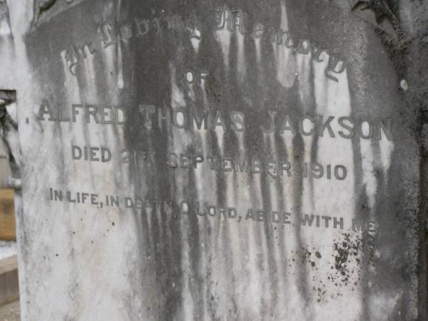 Alfred Thomas JACKSON,  | died 21 Sept 1910;  | Nobby cemetery, Clifton Shire  | 