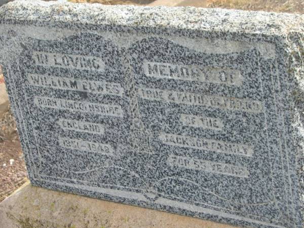 William ELWES,  | born Lincolnshire England 1851,  | died 1942,  | friend of JACKSON family;  | Nobby cemetery, Clifton Shire  |   | 