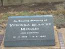 
Veronica Blanche MENZIES (nee JACKSON),
16-3-1905 - 8-11-1993;
Nobby cemetery, Clifton Shire

