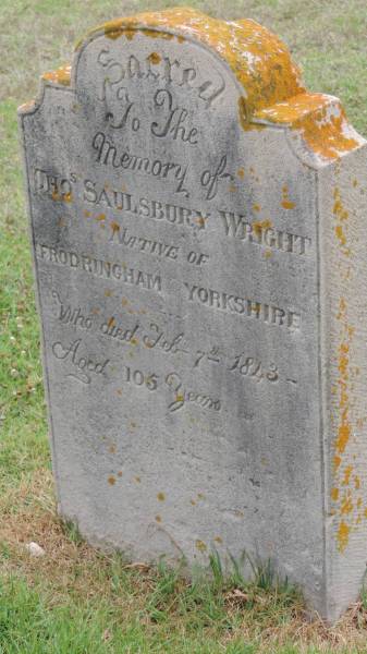 Thomas Saulsbury WRIGHT  | of Frodringham Yorkshire  | d: 7 Feb 1813 aged 105  |   | Norfolk Island Cemetery  | 