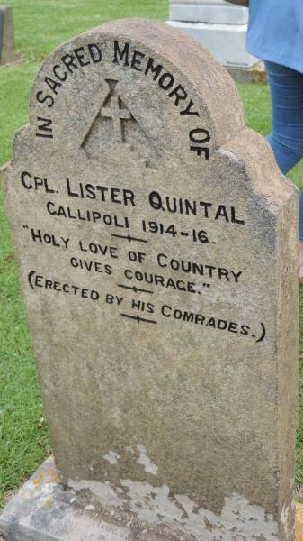 Cpl Lister QUINTAL  | Gallipoli 1914-16)  |   | Norfolk Island Cemetery  | 