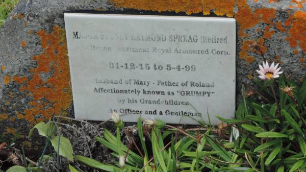 Maj Stoney Raymond SPREAG  | b: 21 Dec 1915  | d: 5 Apr 1999  | husband of Mary, Father of Roland  | known as Grumpy  |   | Norfolk Island Cemetery  | 