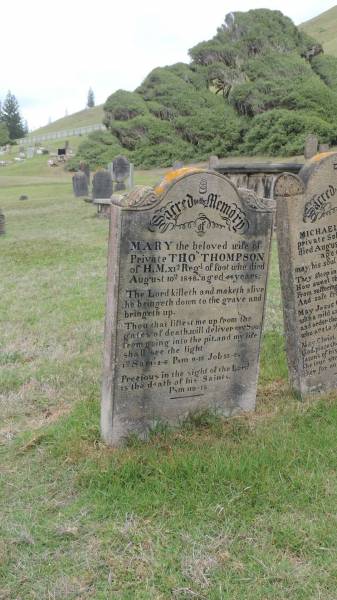 Mary (THOMPSON)  | wife of Thomas THOMPSON  | d: 10 Aug 1846, aged 44  |   | Norfolk Island Cemetery  | 
