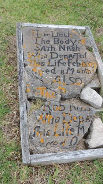 (Sarah?) Sath NASH  | d: Feb 1817 aged 8 mo  |   | Rob NASH  | d: M, aged 8  |   | Norfolk Island Cemetery  | 