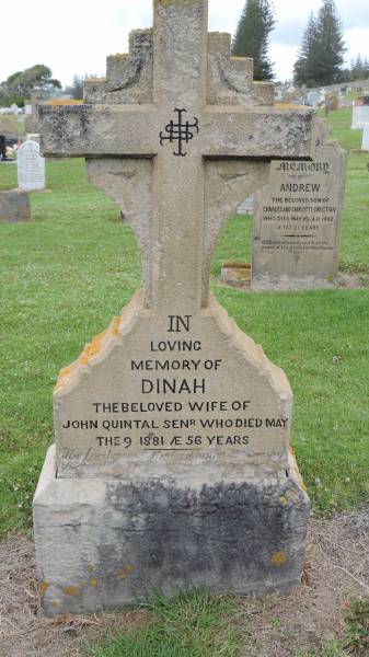Dinah (QUINTAL)  | wife of John QUINTAL (senior)  | d: 9 May 1881 aged 56  |   | Norfolk Island Cemetery  | 