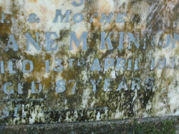 Hugh MCKINNON,  | father,  | died 11 June 1926 aged 82 years;  | Jan MCKINNON,  | mother,  | died 13 April 1935 aged 87 years;  | North Tumbulgum cemetery, New South Wales  | 