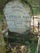 Gerald Roy, son of William & Elizabeth PAGE, died 31 Jan 1900 aged 5 years 6 months; North Tumbulgum cemetery, New South Wales 