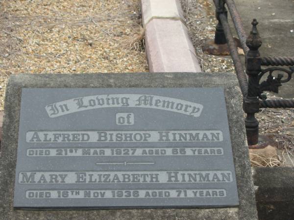 Nundah / German Station Cemetery:  | Alfred Bishop Hinman, Mary Elizabeth Hinman  | 
