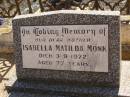 
Isabella Matilda MONK,
Cemetery,
Nyngan, New South Wales
