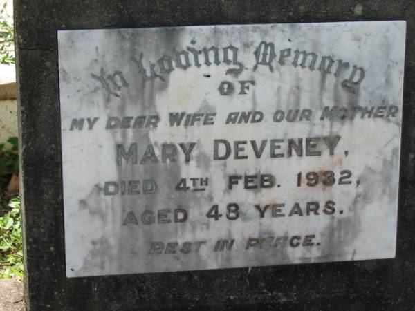 Mary DEVENEY, wife mother,  | died 4 Feb 1932 aged 48 years;  | St James Catholic Cemetery, Palen Creek, Beaudesert Shire  | 