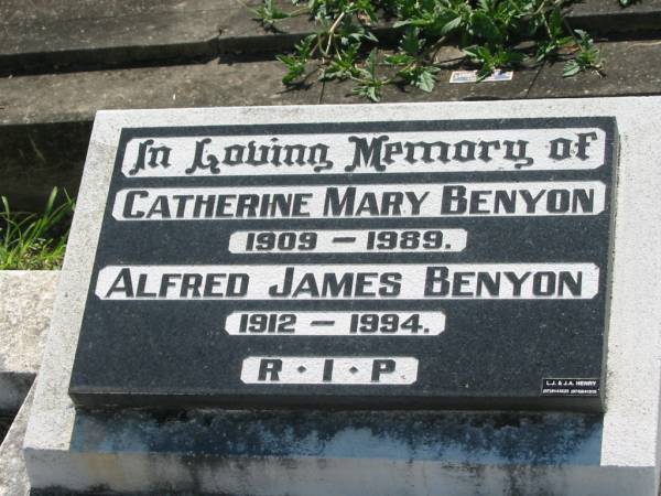 Catherine Mary BENYON,  | 1909 - 1989;  | Alfred James BENYON,  | 1912-1994;  | St James Catholic Cemetery, Palen Creek, Beaudesert Shire  | 