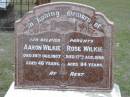 
parents;
Aaron WILKIE, died 28 Dec 1907 aged 46 years;
Rose WILKIE, died 17 Aug 1950 aged 84 years;
Parkhouse Cemetery, Beaudesert
