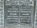 
William F. CRAMB, died 2 Feb 1963 aged 94 years, father;
Charlotte CRAMB, died 23 May 1947 aged 73 years, wife mother;
Parkhouse Cemetery, Beaudesert
