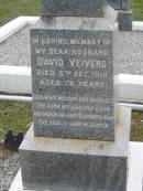
David VEIVERS, died 5 Oct 1910 aged 74 years, husband;
Louisa VEIVERS, wife of David VEIVERS, died 8 Nov 1922 aged 75 years;
Parkhouse Cemetery, Beaudesert
