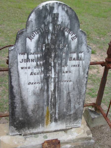 Herbert son of John and Mary BALL, died 16? May 1913 aged 13 years;  | Parkhouse Cemetery, Beaudesert  | 