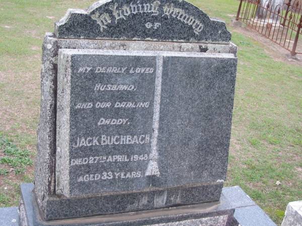 Jack BUCHBACH, died 27 Apr 1948 aged 33 years, husband daddy;  | Parkhouse Cemetery, Beaudesert  | 