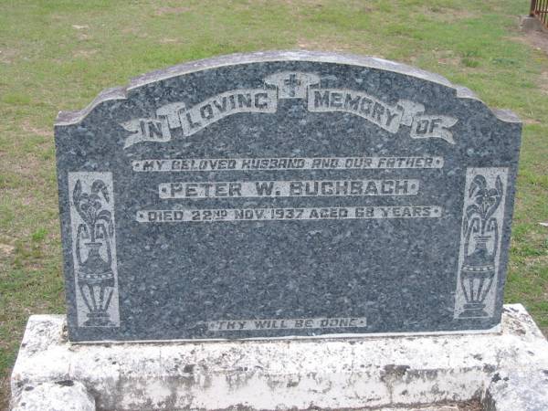 Peter W. BUCHBACH, died 22 Nov 1937 aged 68 years, husband father;  | Parkhouse Cemetery, Beaudesert  | 