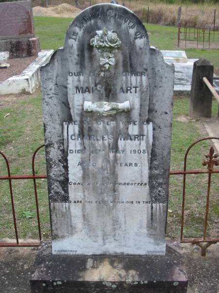 Mary HART, wife of Charles HART, died 17 May 1908 aged 71 years, mother;  | Parkhouse Cemetery, Beaudesert  | 