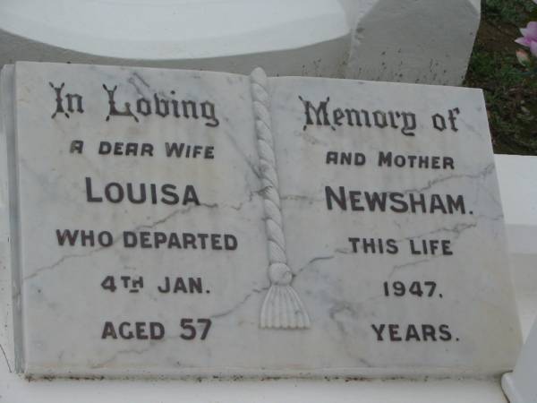 Louisa NEWSHAM, died 4 Jan 1947 aged 57 years;  | Parkhouse Cemetery, Beaudesert  | 